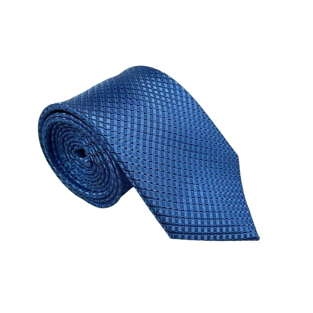 Zeglio Handmade Blue Patterned Mens Tie Pure Silk 3.25 Inch Width